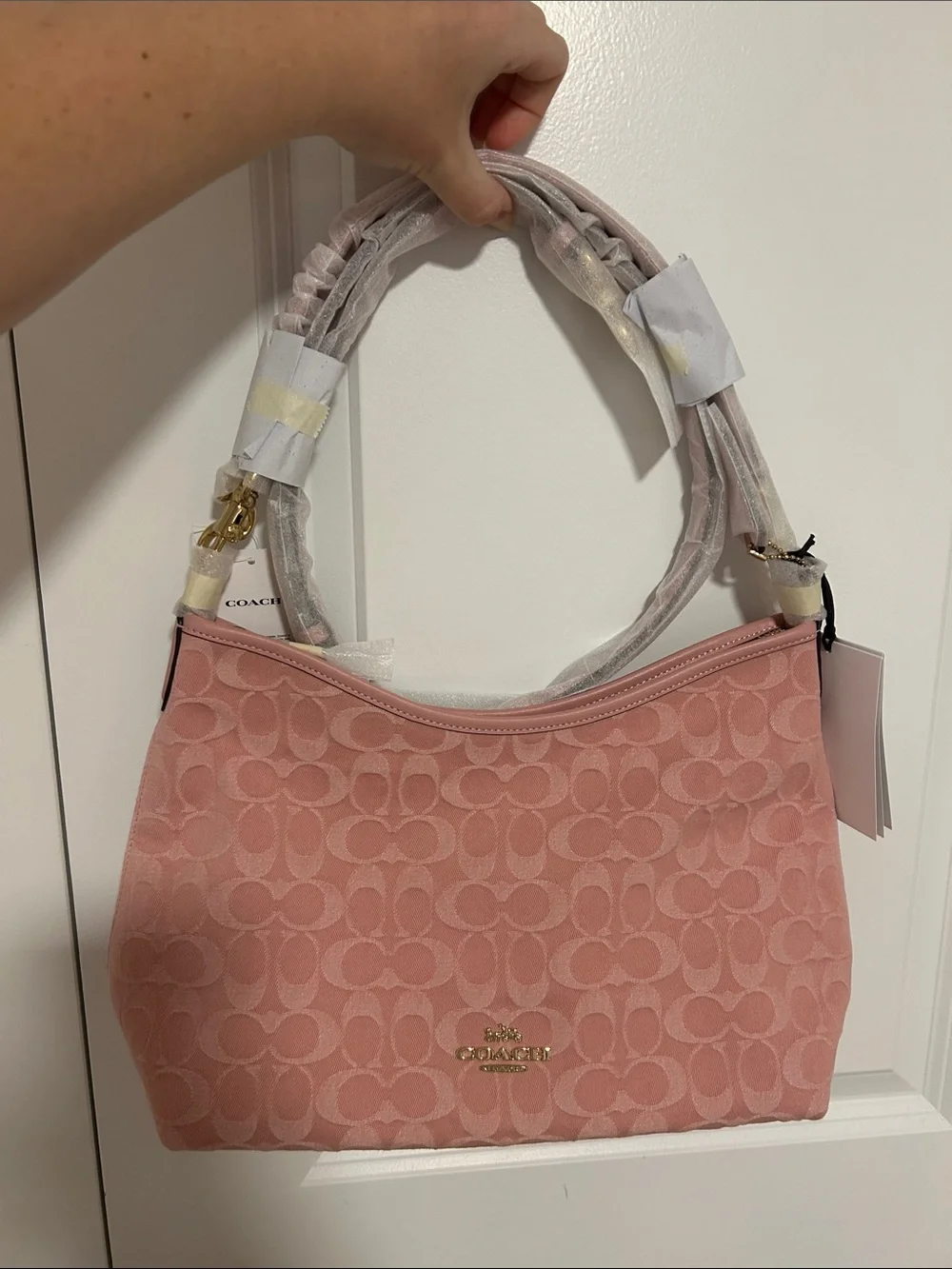 price is firm coach pink denim laurel shoulder bag